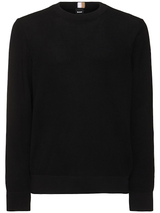 Boss: Ecaio cotton knit sweater - Black - men_0 | Luisa Via Roma