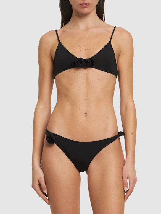 Coperni: Flower jersey bikini top - Black - women_1 | Luisa Via Roma