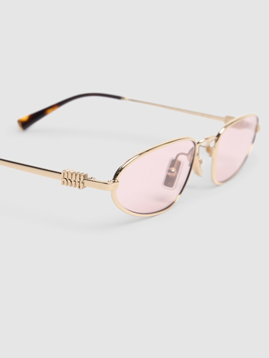 Miu Miu: Round metal sunglasses - Gold/Pink - women_2 | Luisa Via Roma