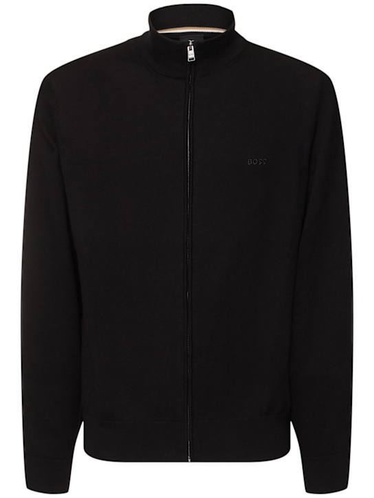 Boss: Palano zipped cotton sweatshirt - Black - men_0 | Luisa Via Roma