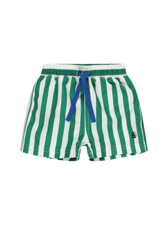 Petit Bateau: Striped lycra swim shorts - White/Green - kids-boys_0 | Luisa Via Roma
