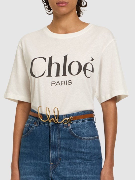 Chloé: Logo leather belt - Clay Brown - women_1 | Luisa Via Roma