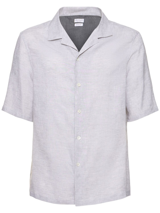 Brunello Cucinelli: Short sleeve linen shirt - White - men_0 | Luisa Via Roma
