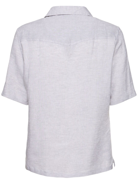 Brunello Cucinelli: Short sleeve linen shirt - White - men_3 | Luisa Via Roma