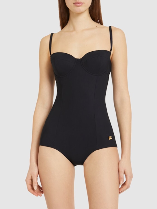 Dolce&Gabbana: Jersey balconette one-piece swimsuit - Black - women_1 | Luisa Via Roma