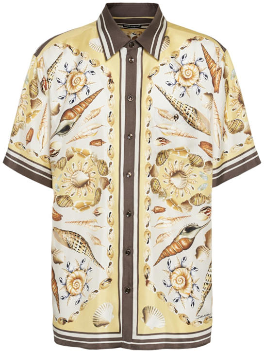 Dolce&Gabbana: Printed silk twill short sleeve shirt - Conchiglie F.Gi - men_0 | Luisa Via Roma
