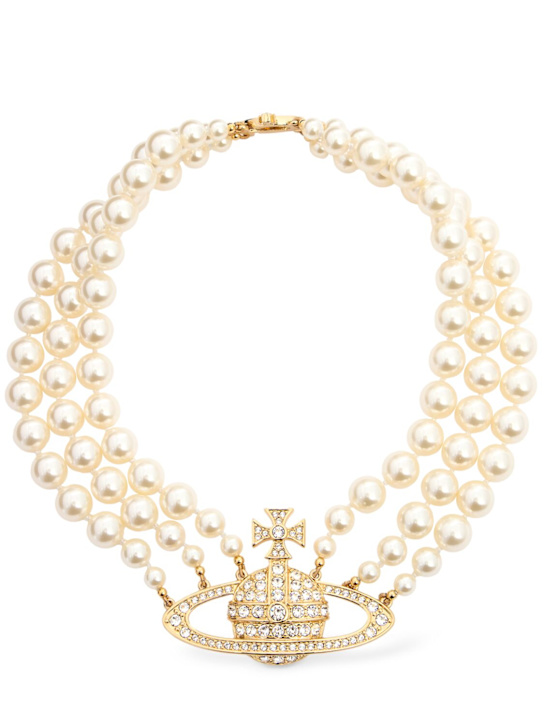 Vivienne Westwood: Three-row faux pearl bas relief choker - women_0 | Luisa Via Roma