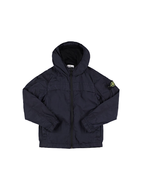 Stone Island Junior: フーデッドナイロンウインドブレーカー - ブルー - kids-girls_0 | Luisa Via Roma