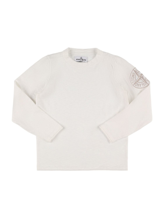 Stone Island Junior: コットンブレンドジャージースウェットシャツ - ホワイト - kids-boys_0 | Luisa Via Roma