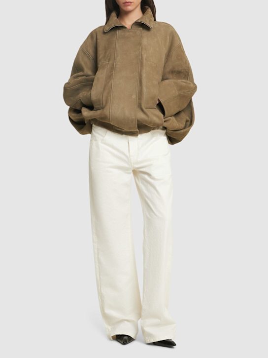 Jacquemus: Le Blouson Ciro leather jacket - Khaki - women_1 | Luisa Via Roma