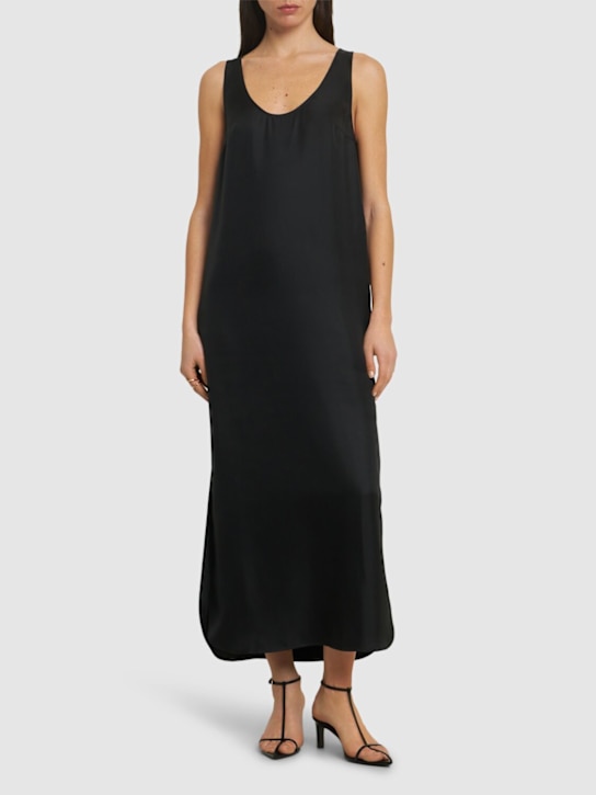Loulou De Saison: Nada scoop neckline silk long dress - Black - women_1 | Luisa Via Roma