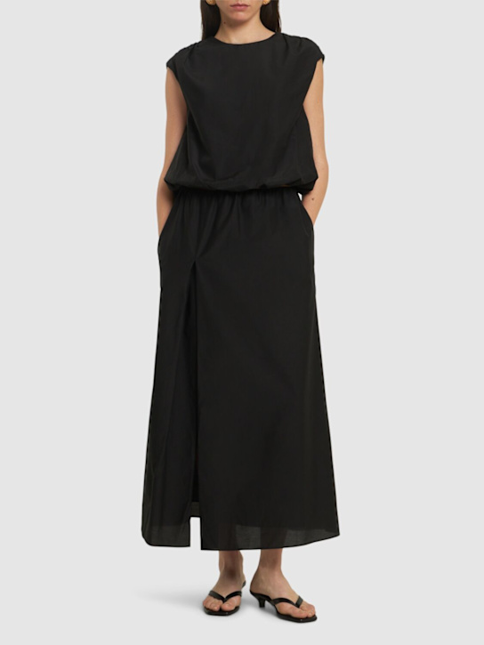 Loulou De Saison: Carmen gathered midi skirt w/ slit - Black - women_1 | Luisa Via Roma
