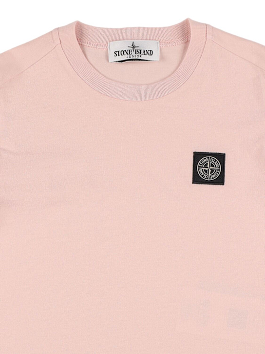 Stone Island Junior: 로고 코튼 저지 티셔츠 - 핑크 - kids-boys_1 | Luisa Via Roma