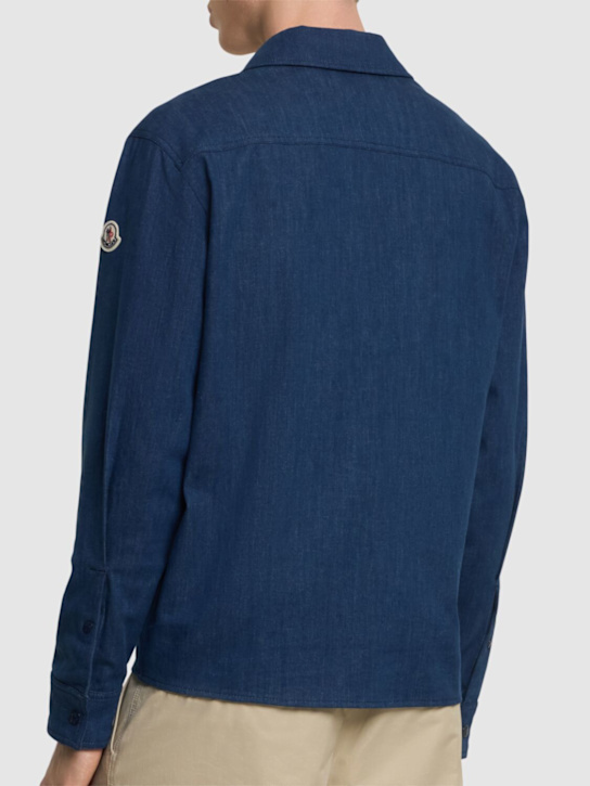 Moncler: Cotton blend denim zip-up shirt - Blue - men_2 | Luisa Via Roma