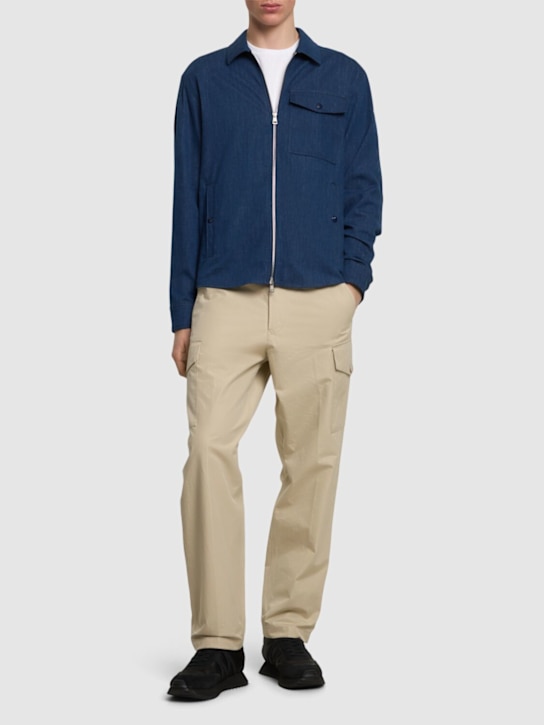 Moncler: Cotton blend denim zip-up shirt - Blue - men_1 | Luisa Via Roma
