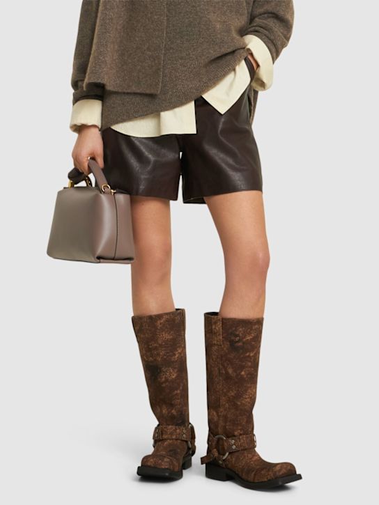 Acne Studios: 35mm Balius coated denim biker boots - Rust Brown - women_1 | Luisa Via Roma