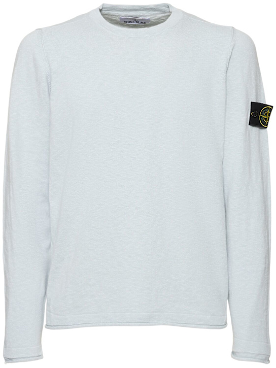 Stone Island: Crewneck cotton sweater - Sky Blue - men_0 | Luisa Via Roma