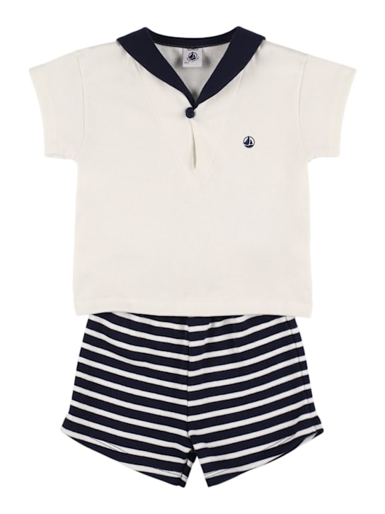 Petit Bateau: Sailor cotton jersey top & shorts - kids-boys_0 | Luisa Via Roma