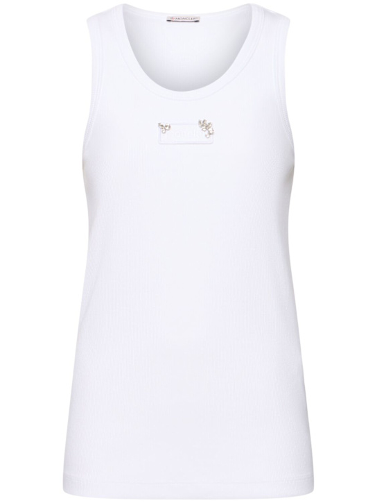 Moncler: Beaded embroidery cotton blend tank top - women_0 | Luisa Via Roma
