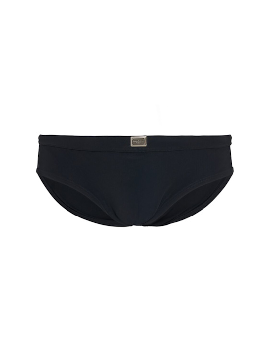 Dolce&Gabbana: Logo plaque swim briefs - Black - men_0 | Luisa Via Roma