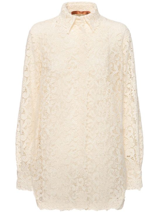 Ermanno Scervino: Cotton blend lace long sleeve shirt - White - women_0 | Luisa Via Roma