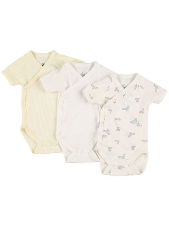 Petit Bateau: Set of 3 printed cotton bodysuits - White/Yellow - kids-girls_0 | Luisa Via Roma