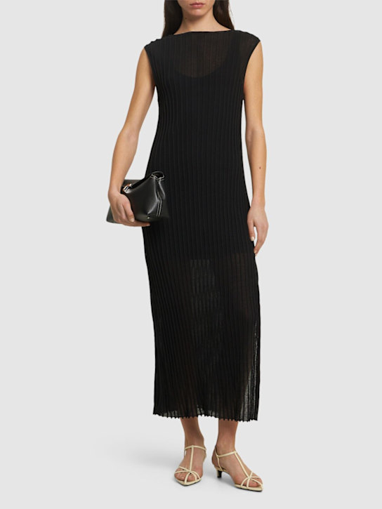 Loulou De Saison: Ada sleeveless long knit dress w/ split - Black - women_1 | Luisa Via Roma