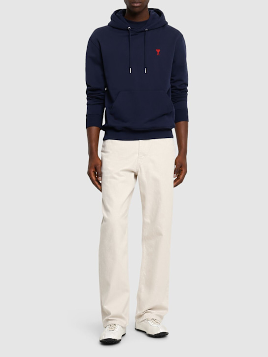 AMI Paris: ADC cotton hoodie - Midnight Blue - men_1 | Luisa Via Roma