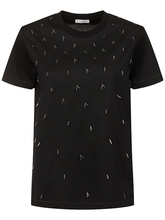 Moncler: Beaded embroidery cotton t-shirt - women_0 | Luisa Via Roma