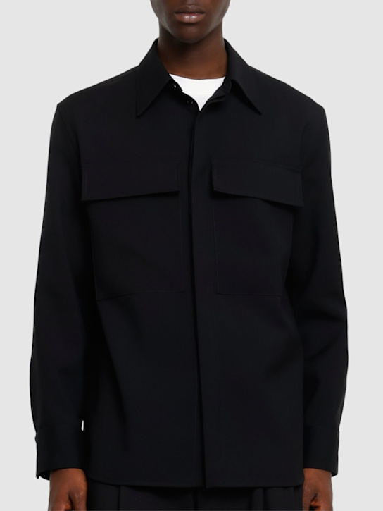 Jil Sander: Wool gabardine overshirt - Black - men_2 | Luisa Via Roma