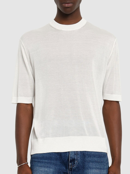 Laneus: Knitted t-shirt - Crema/Cream - men_2 | Luisa Via Roma