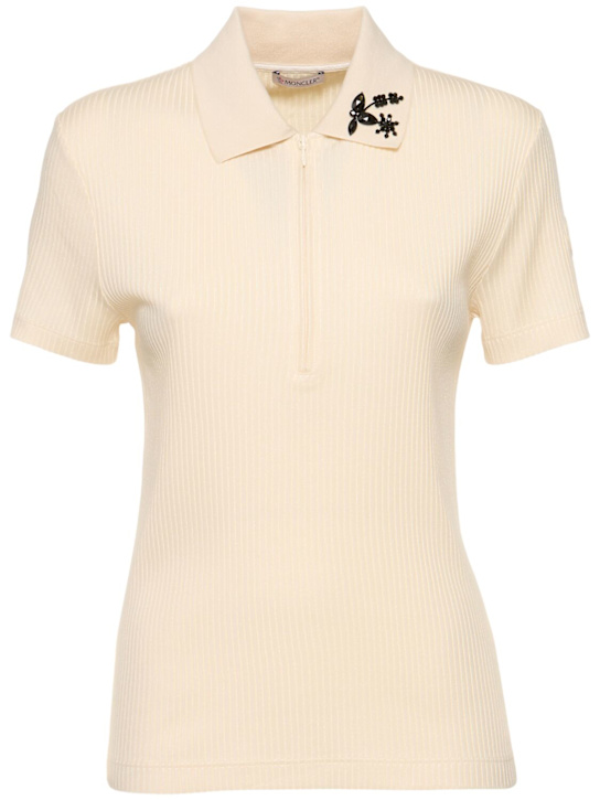 Moncler: Cotton blend polo shirt - White - women_0 | Luisa Via Roma