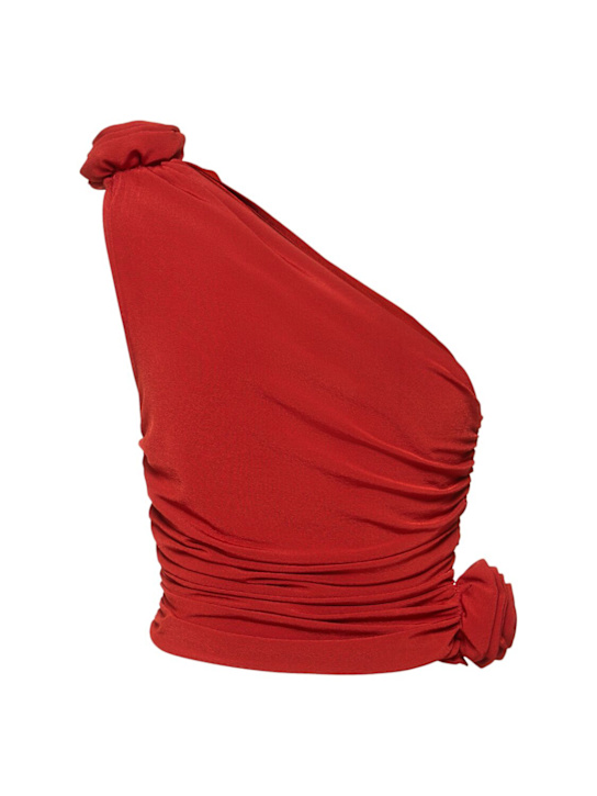 Magda Butrym: Draped viscose blend one-shoulder top - Red - women_3 | Luisa Via Roma