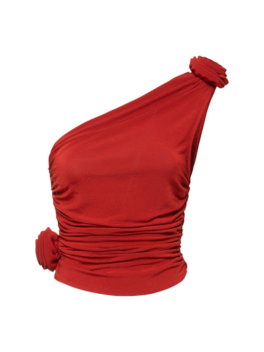 Magda Butrym: Draped viscose blend one-shoulder top - Red - women_0 | Luisa Via Roma
