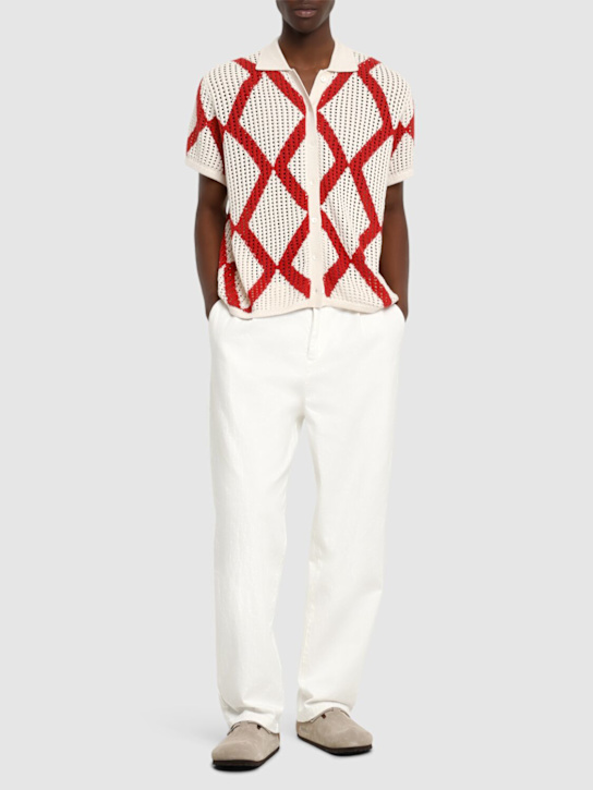 Harago: Camicia Diamond manica corta in crochet - Beige - men_1 | Luisa Via Roma