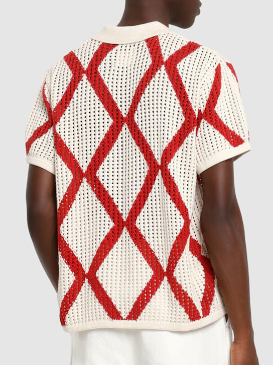 Harago: Diamond crochet cotton s/s shirt - Beige - men_2 | Luisa Via Roma