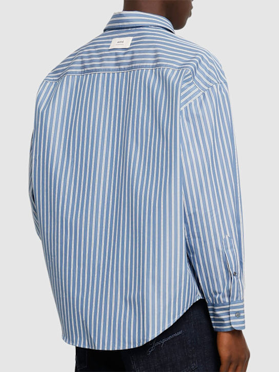 AMI Paris: Boxy fit striped cotton shirt - Blue - men_2 | Luisa Via Roma