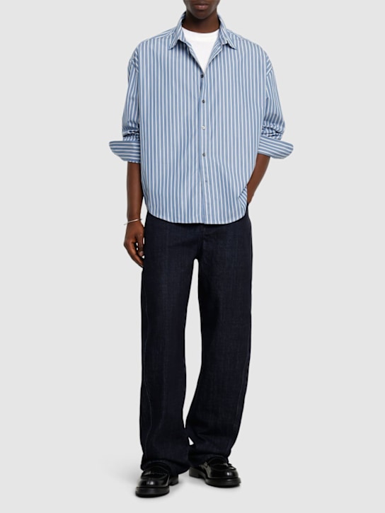 AMI Paris: Boxy fit striped cotton shirt - Blue - men_1 | Luisa Via Roma