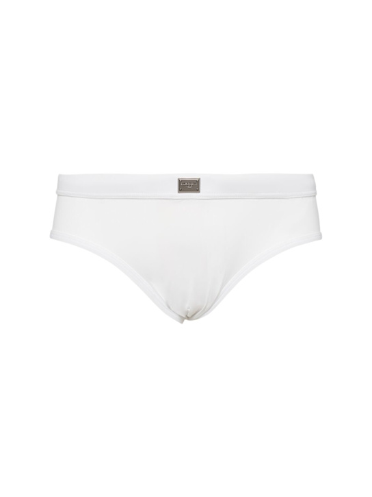 Dolce&Gabbana: Logo饰板泳裤 - 白色 - men_0 | Luisa Via Roma