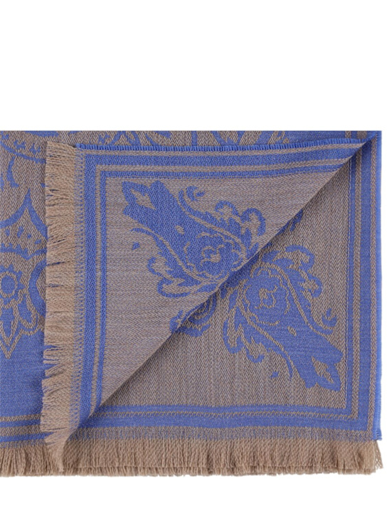Etro: Alocasia-s fringed wool throw - Blue - ecraft_1 | Luisa Via Roma