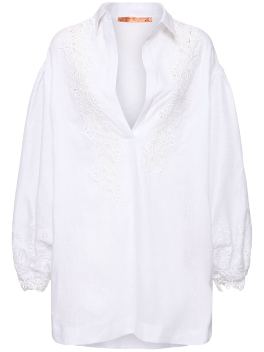 Ermanno Scervino: Linen kaftan w/ lace details - women_0 | Luisa Via Roma