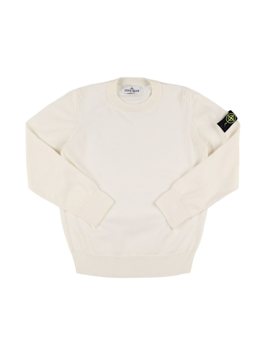 Stone Island Junior: Sweat-shirt en jersey de coton à col rond - Blanc - kids-boys_0 | Luisa Via Roma