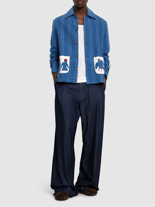 Harago: Kantha appliqué cotton jacket - Blue - men_1 | Luisa Via Roma