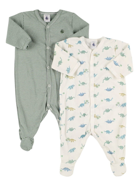 Petit Bateau: Set di 2 tutine in jersey di cotone - Bianco/Verde - kids-girls_0 | Luisa Via Roma