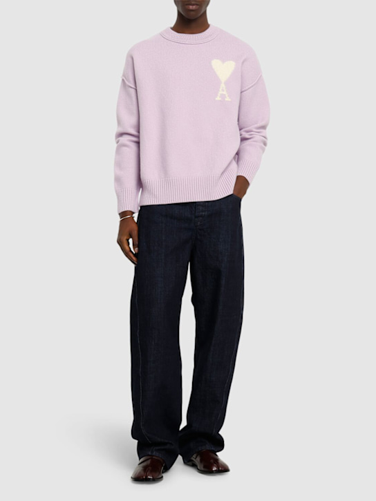 AMI Paris: ADC wool crewneck sweater - Purple/Pink - men_1 | Luisa Via Roma