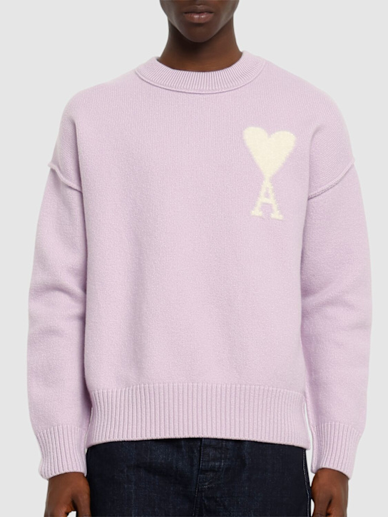 AMI Paris: ADC wool crewneck sweater - Purple/Pink - men_2 | Luisa Via Roma