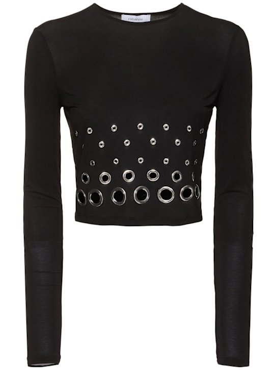 Embellished solid jersey second skin top - Thumbnail 1