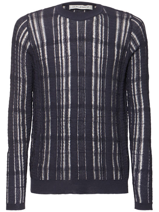 Our Legacy: Formal round neck cotton blend sweater - Navy - men_0 | Luisa Via Roma
