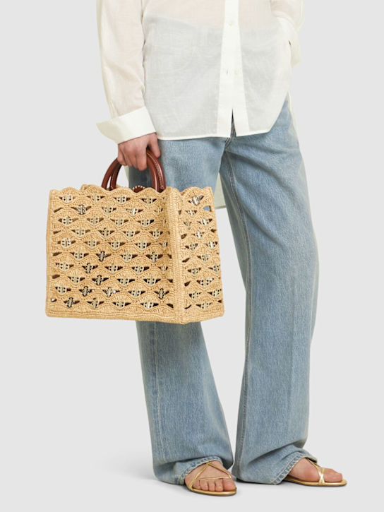Rabanne: Embroidered raffia tote bag - women_1 | Luisa Via Roma