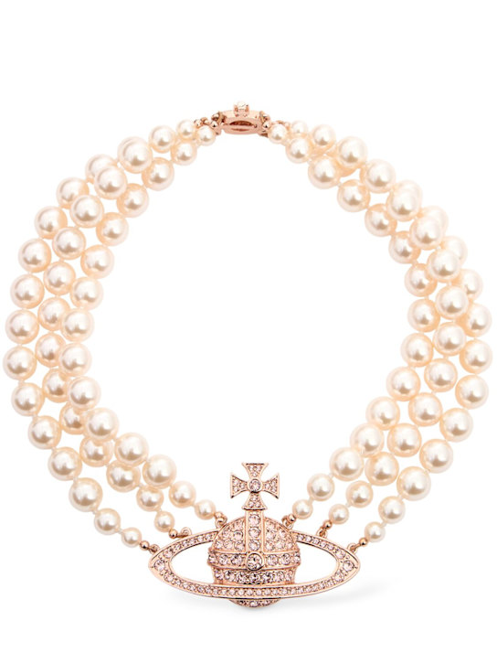Vivienne Westwood: Three-row faux pearl bas relief choker - women_0 | Luisa Via Roma